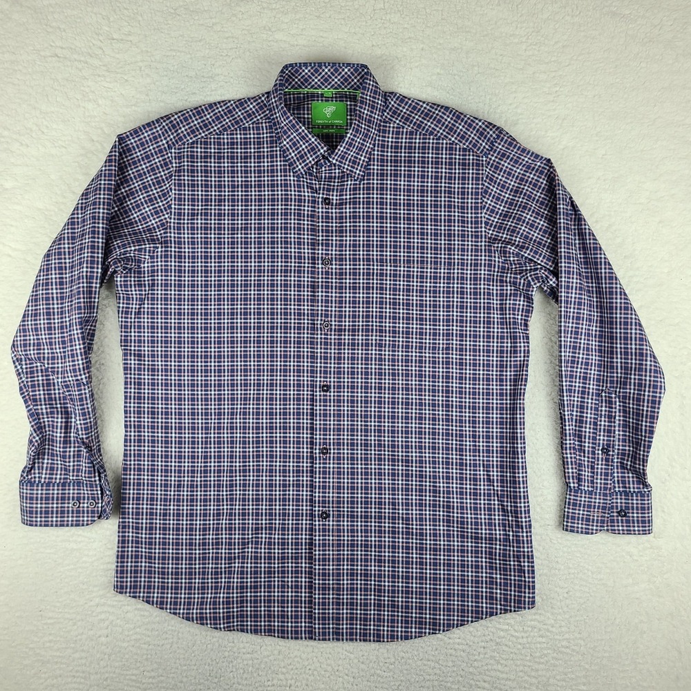 Forsyth Of Canada Shirt Mens Large Blue Purple‎ Plaid Oxford Non Iron Button Up